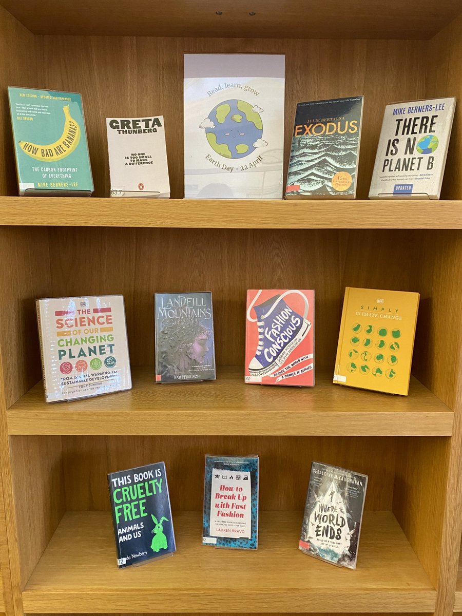 For #EarthDay, check out our display of environmental fiction and non-fiction #books in the #Library. From fast fashion to eco-dystopias there's something to sustain all your reading needs! 🌍 #EarthDay2024