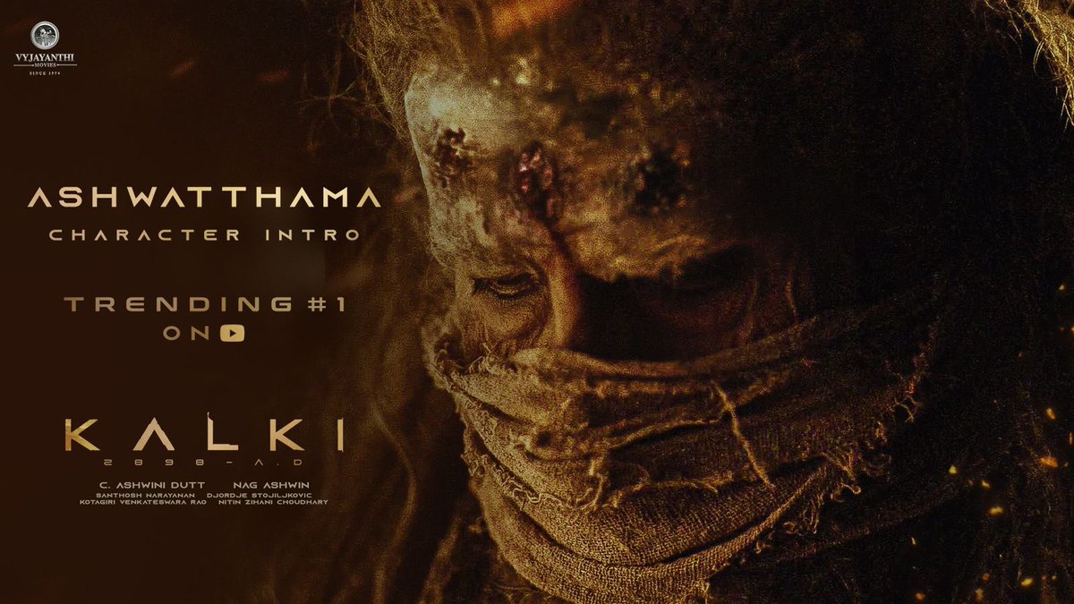 The intro video of ASHWATTHAMA left everyone spellbound! Trending right at the top on @YouTubeIndia 💥 - youtu.be/t_E5zjFj6Ew #Kalki2898AD @SrBachchan @ikamalhaasan #Prabhas @deepikapadukone @nagashwin7 @DishPatani @Music_Santhosh @VyjayanthiFilms @Kalki2898AD