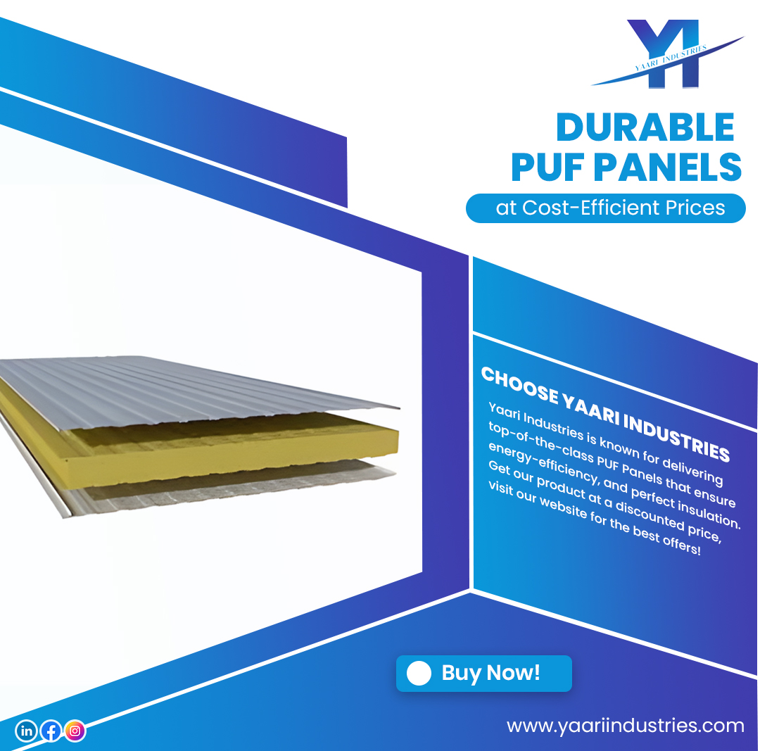 Invest in durable and energy-efficient PUF panels from Yaari Industries at cost-effective prices! Visit our website today for a quote. 
#construction #buildingmaterials #PUFpanels #energyefficient #insulation