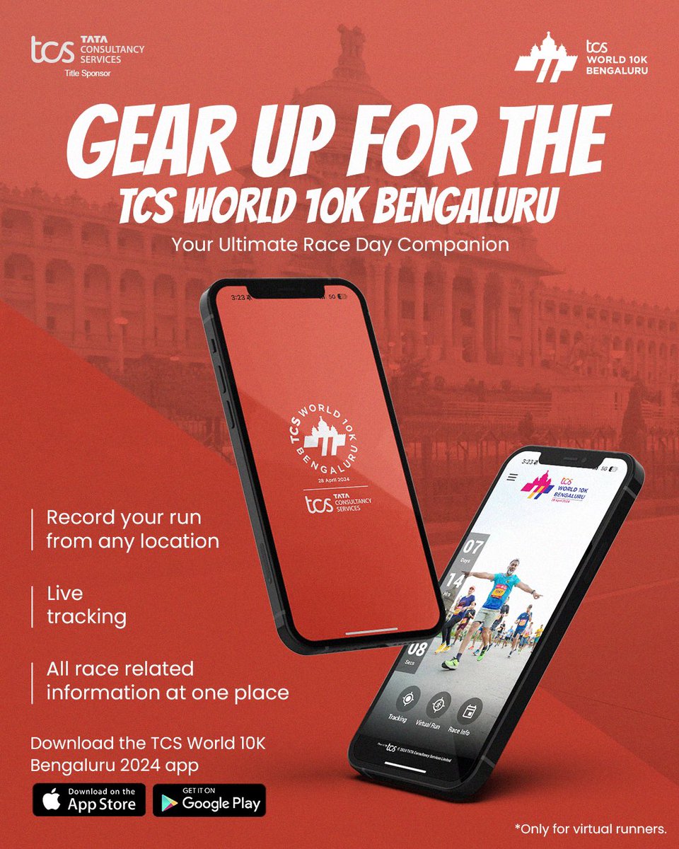 Your practice run just got easier, use the TCS World 10K App, powered by @tcsglobal, to practice your daily runs!📱 Download the app now- IOS: apps.apple.com/in/app/tcs-wor… Android: play.google.com/store/apps/det… #TCSW10K #EndendiguBengaluru