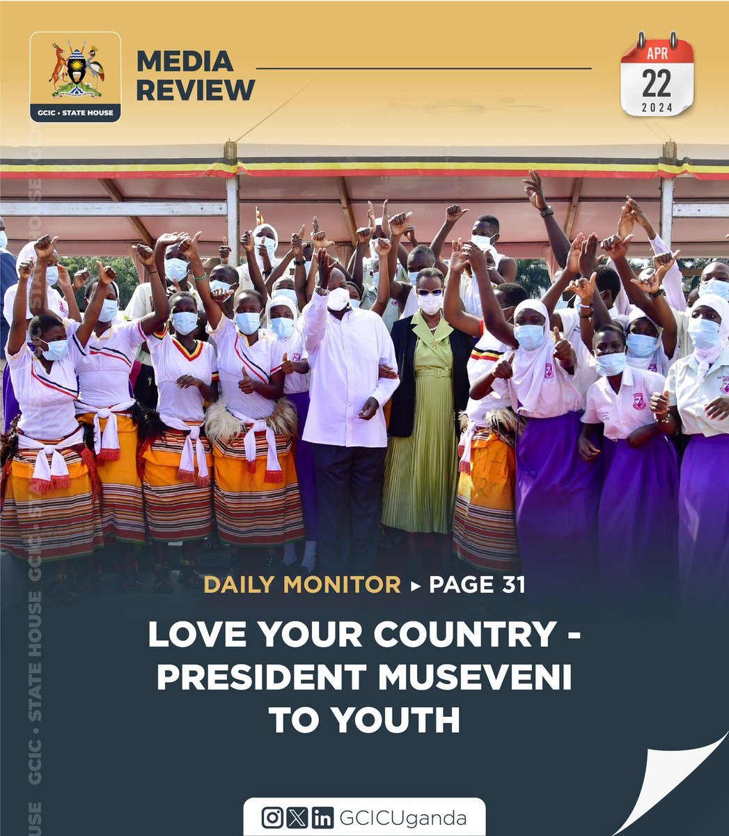 Youth have been urged to embrace one of the core values of patriotism - love for one's country, East Africa and Africa- in order for them to prosper especially amongst their families and also as a way to conserve the environment. media.gcic.go.ug/gcicmediarevie…