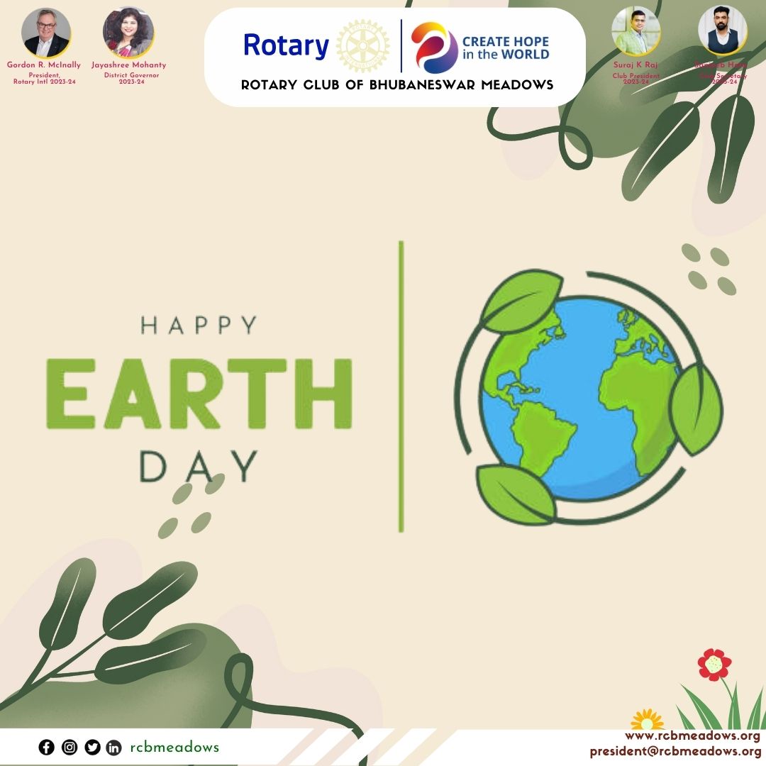 🌿 Happy Earth Day from Rotary Club of Bhubaneswar Meadows! 🌍 Let's join hands to plant trees, clean our surroundings, and advocate for environmental conservation. #EarthDay #RotaryClub #BhubaneswarMeadows #WorldEarthDay2024