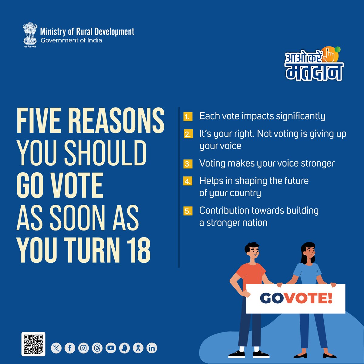 #AaoKareinMatdaan | Are you 18 years or above? If 'YES' then it is your constitutional right to vote. Be sure to cast your vote in the #LokSabhaElections2024. #MoRD #GeneralElections2024 #ChunavKaParv #IVote4Sure #Elections2024 #LoksabhaChuav2024