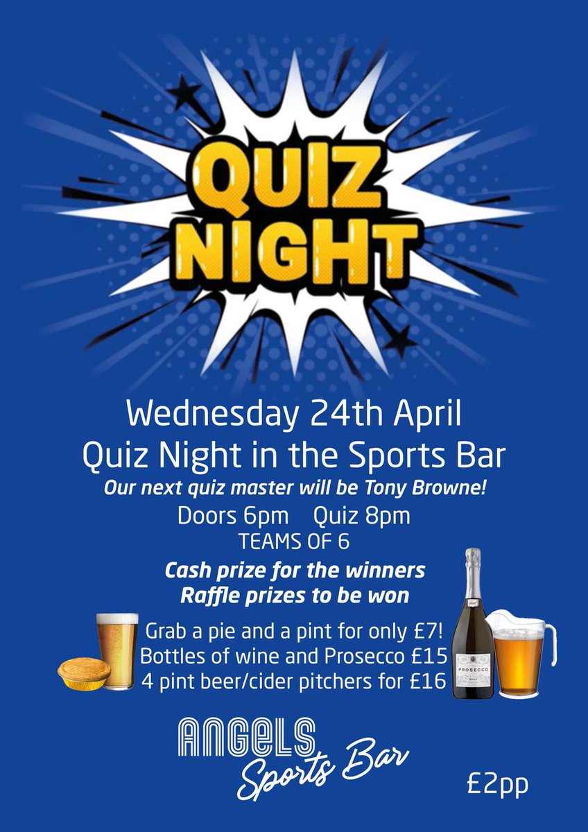 🧐 | 𝗔𝗣𝗥𝗜𝗟'𝗦 𝗤𝗨𝗜𝗭 𝗡𝗜𝗚𝗛𝗧 𝗢𝗡 𝗪𝗘𝗗𝗡𝗘𝗦𝗗𝗔𝗬 Join us on Wednesday, 24th April for another evening of quizzing in the Angels Sports Bar tonbridgeangels.co.uk/community/news…