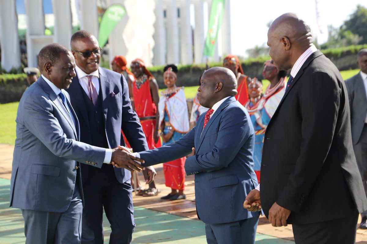 Information, Communications and the Digital Economy Cabinet Secretary takes His Excellency the President Dr. William Ruto through various exhibition stands at Uhuru Gardens before the official opening ceremony for the Connected Africa Summit 2024.