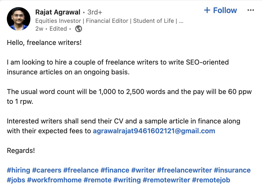 yet another example of baniyas calling for low waged writers..