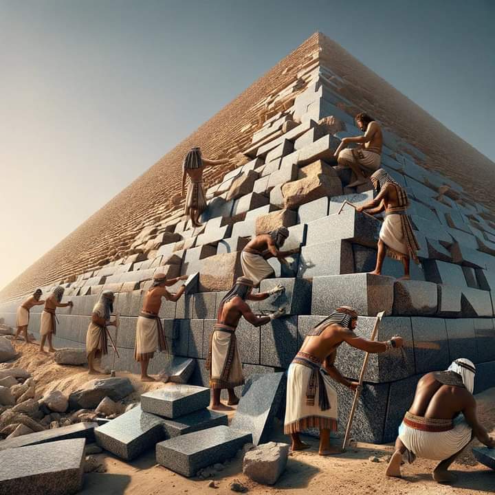 And the genius of the ancient Egyptians in building the pyramids 🔺️The stone. Each one in the pyramid weighs between 2 and 15 tons. The number of stones The pyramid has about 2 million and 600 thousand stones. The height of the pyramid is 149.4 meters high