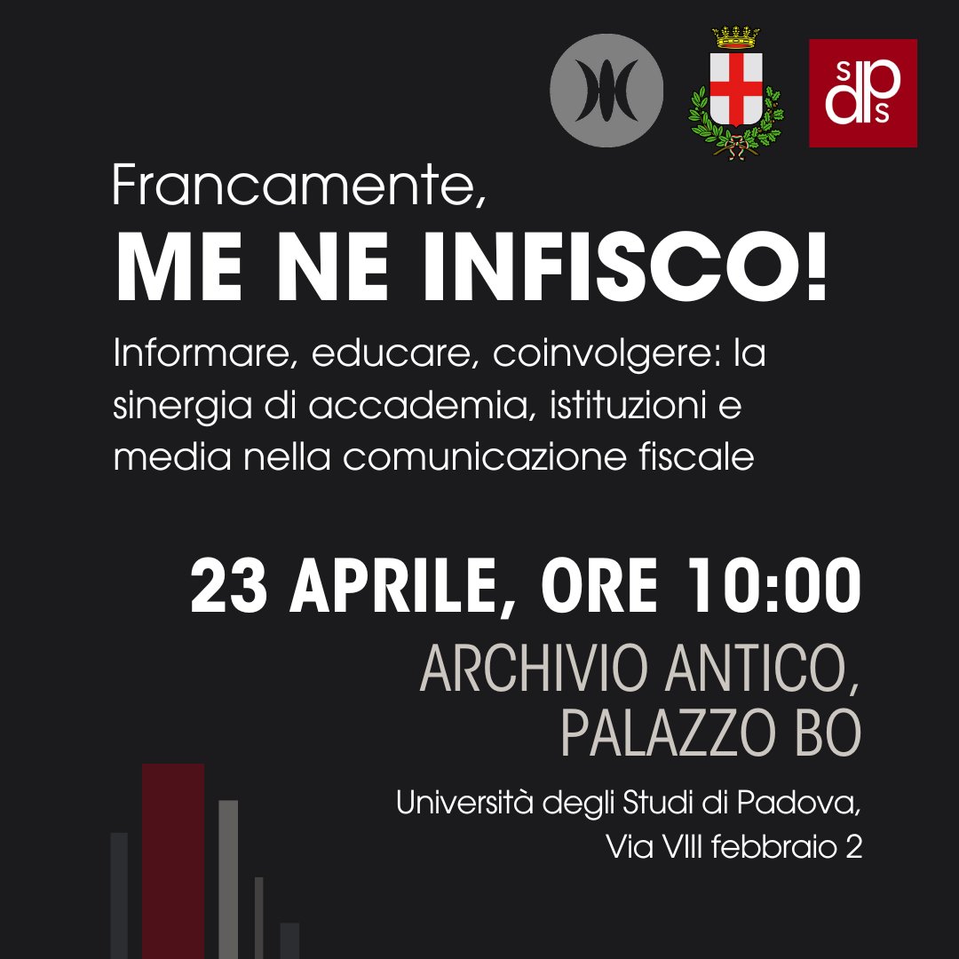 💶 Il tema della comunicazione fiscale e tributaria è al centro del convegno gratuito 'Francamente, me ne inFISCO' martedì 23 aprile dalle 10 a Palazzo Bo, con le voci della ricerca scientifica, delle istituzioni, dei servizi e dei giornali. Programma ➡️ padovanet.it/evento/convegn…