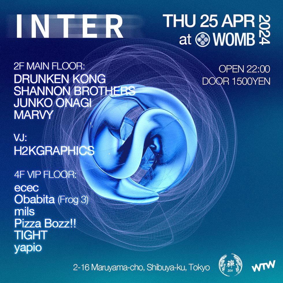 WOMB_Tokyo's tweet photo. WEEKDAY PARTIES ON THIS WEEK

●4/22(MON) FUTURE ⚠️TONIGHT⚠️
TECHNO, HOUSE, BASS
https://t.co/2TR8f5pdX8

●4/23(TUE) ASIA TECH
TECH HOUSE, TECHNO
https://t.co/NoLLLHmwnG

●4/24(WED) WTW
TECHNO
https://t.co/Aed013gHwd

●4/25(THU) INTER
TECHNO
https://t.co/EAOvYn6Rwg https://t.co/IkMOAraNwK