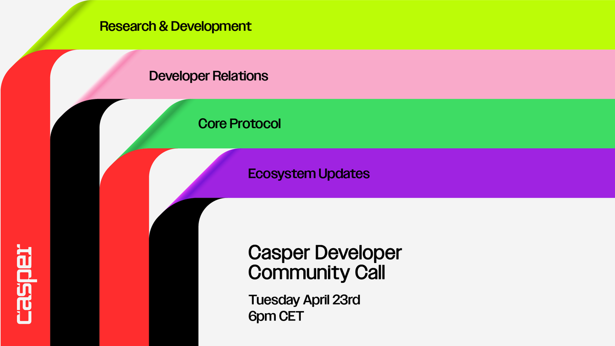 Join our revamped #Developer Community Call tomorrow at 6 pm CET with updates and discussions on; ➡ Research & Development ➡ Casper Core Protocol ➡Developer Relations ➡Casper Ecosystem Learn more and register ➡ casper.network/en-us/news/new…