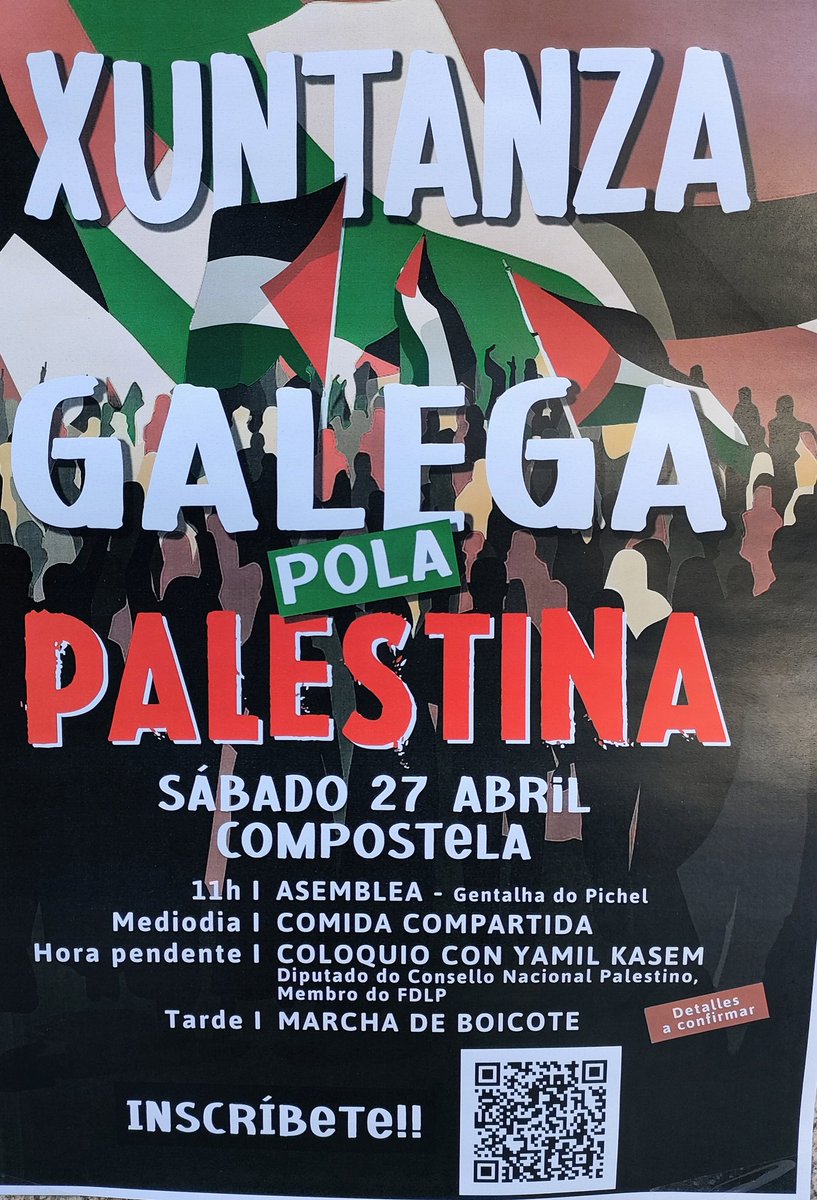 Sábado 27 de abril en Compostela xuntanza galega pola Palestina