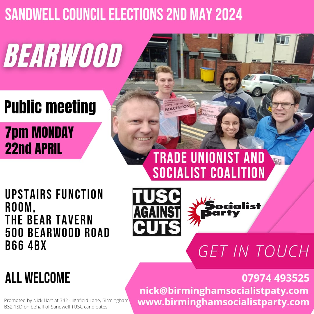 Public meeting 7 pm tonight at The Bear Tavern. How Socialists can revive our Council.  @sandwellcouncil #tusc @brumsocialists