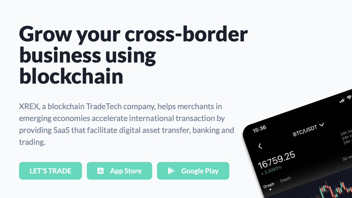 XREX (Blockchain Service):

XREX is a blockchain TradeTech company, helps merchants in emerging economies accelerate international transaction by providing SaaS that facilitate digital asset transfer, banking and trading.

Token Sale SOON

xrex.io/?utm_source=ic…