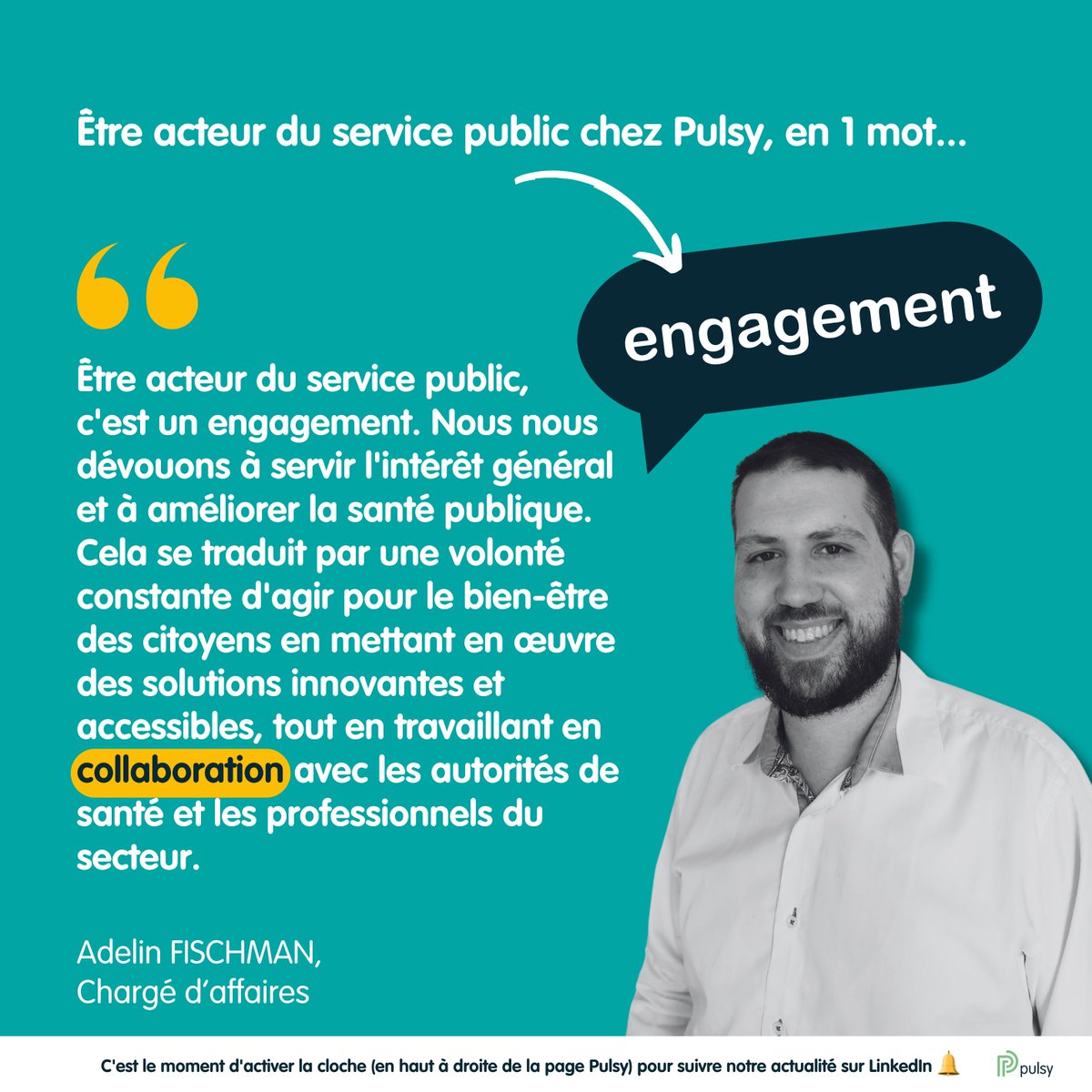 🗣️'C'est quoi, pour toi, être acteur du service public ?' Nous avons posé la question aux 100 collaborateurs Pulsy
🤝 Adelin Fischman a choisi de répondre par 'Engagement'. Il nous en dit + sur ce qui le motive au quotidien dans son rôle d'acteur public

#servicepublic
#esanté