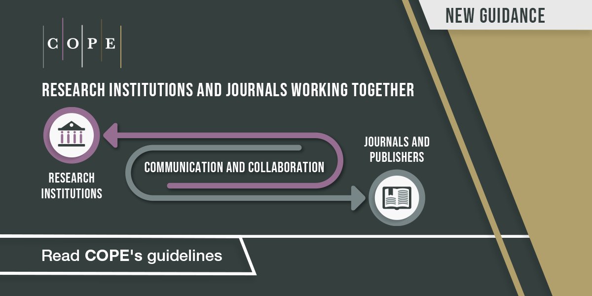 Updated guidelines with a number of recommendations to help institutions and journals achieve effective communication and collaboration on cases of research integrity and publication misconduct. 
ow.ly/nyKm50R2qNC
#ResearchIntegrity
#PublicationEthics
#ScholComms