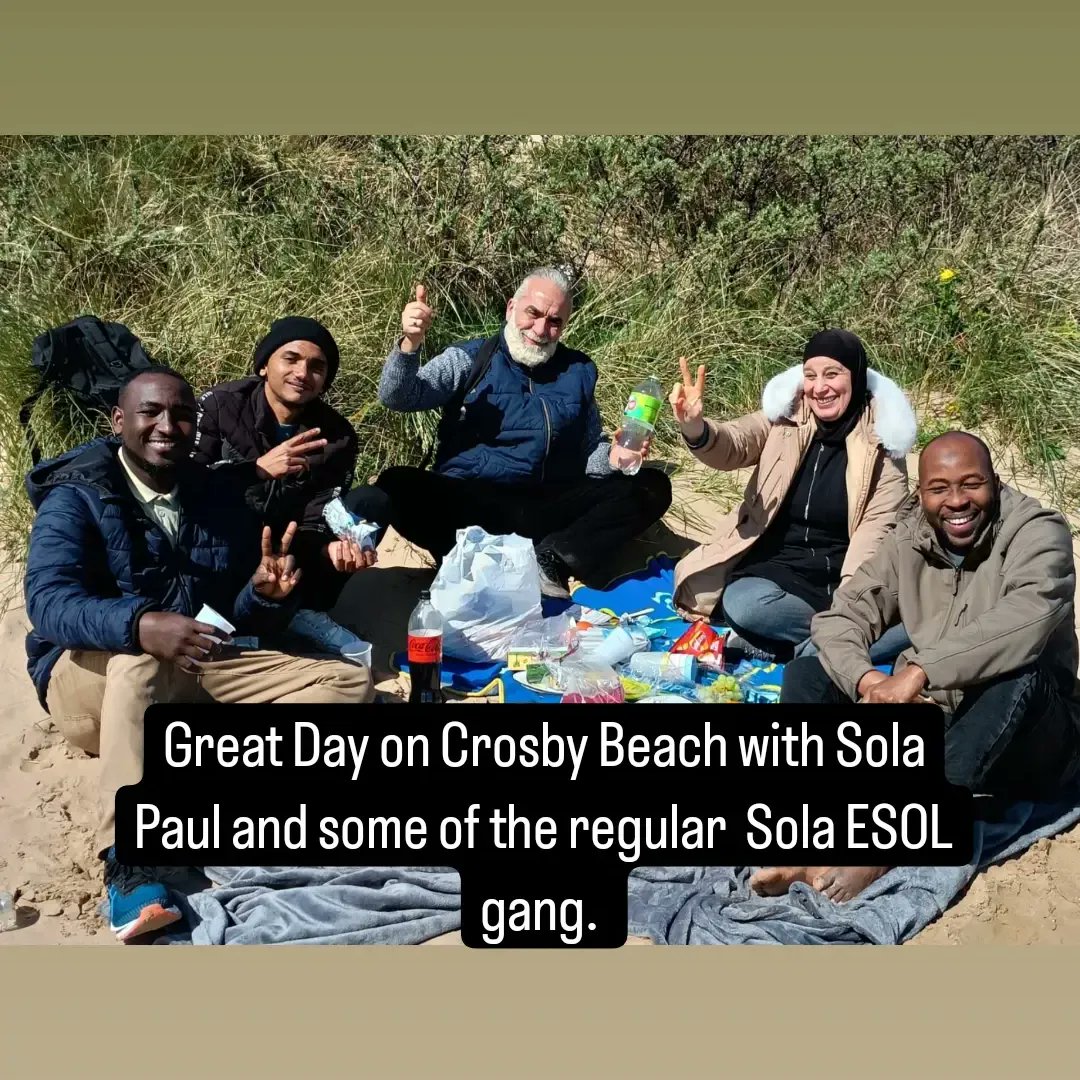 SOLAARTS's tweet photo. Great day out Crosby Beach Crosby  Beach with Paul Sola and some of Sola Esol gang. Everybody had a fun day.
#esolliverpool #esolclass @alsmeath #seftoncouncil https://t.co/CitxxiDWK8