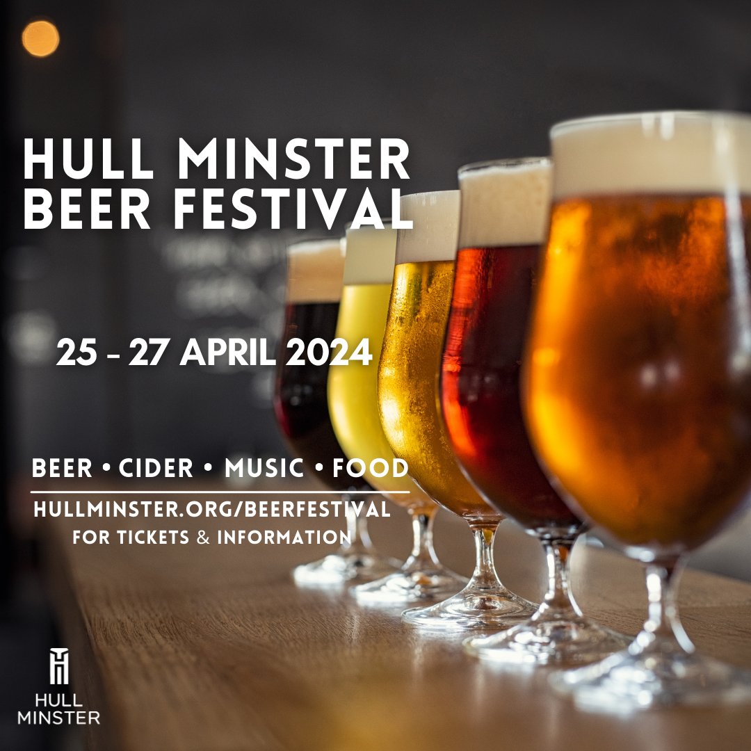 It's time for the @HullMinster Beer Festival, from Thurs 25th-Sat 27th April. Local breweries, local music, local food, local people.  There's plenty for you sip, savour and sample all that’s on offer. Tickets are limited due to licensing, so book now! hullminster.org/beerfestival