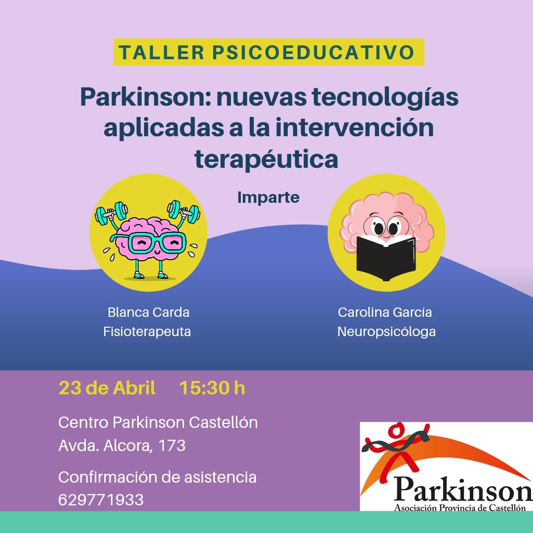 📌Continuamos con las actividades programadas con motivo del #diamundialdelparkinson 🤗Os esperamos mañana en el local de Castellón, previa confirmación de asistencia🤗 #tallerpsicoeducativo #nuevastecnologías #fisioterapia #neuropsicologia🧠 #parkinson