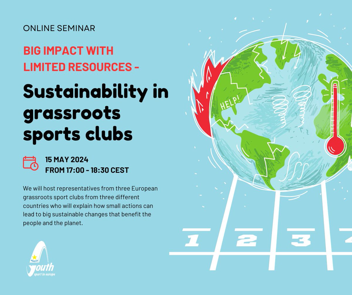 Today we are celebrating the Earth Day 🌍️, a reminder to join us for an online SEMINAR on how despite limited resources, big positive impact on our planet is possible. Sustainability in grassroots sports clubs 📍Zoom 🗓️ WED, 15 May 2024 Register 👉🏾 engsoyouth.eu/2024/04/18/sem…