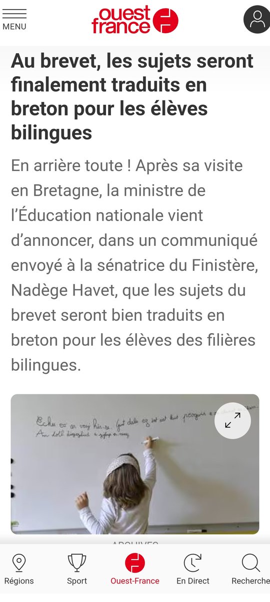 Suite à l'action des parlementaires finistériens, nous avons appris durant le week-end que les sujets du brevet 2024 seront finalement traduits en breton pour les élèves bilingues. Une victoire pour la défense de notre langue bretonne et de notre culture. <a href="/Diwan/">Diwan</a> #Bretagne