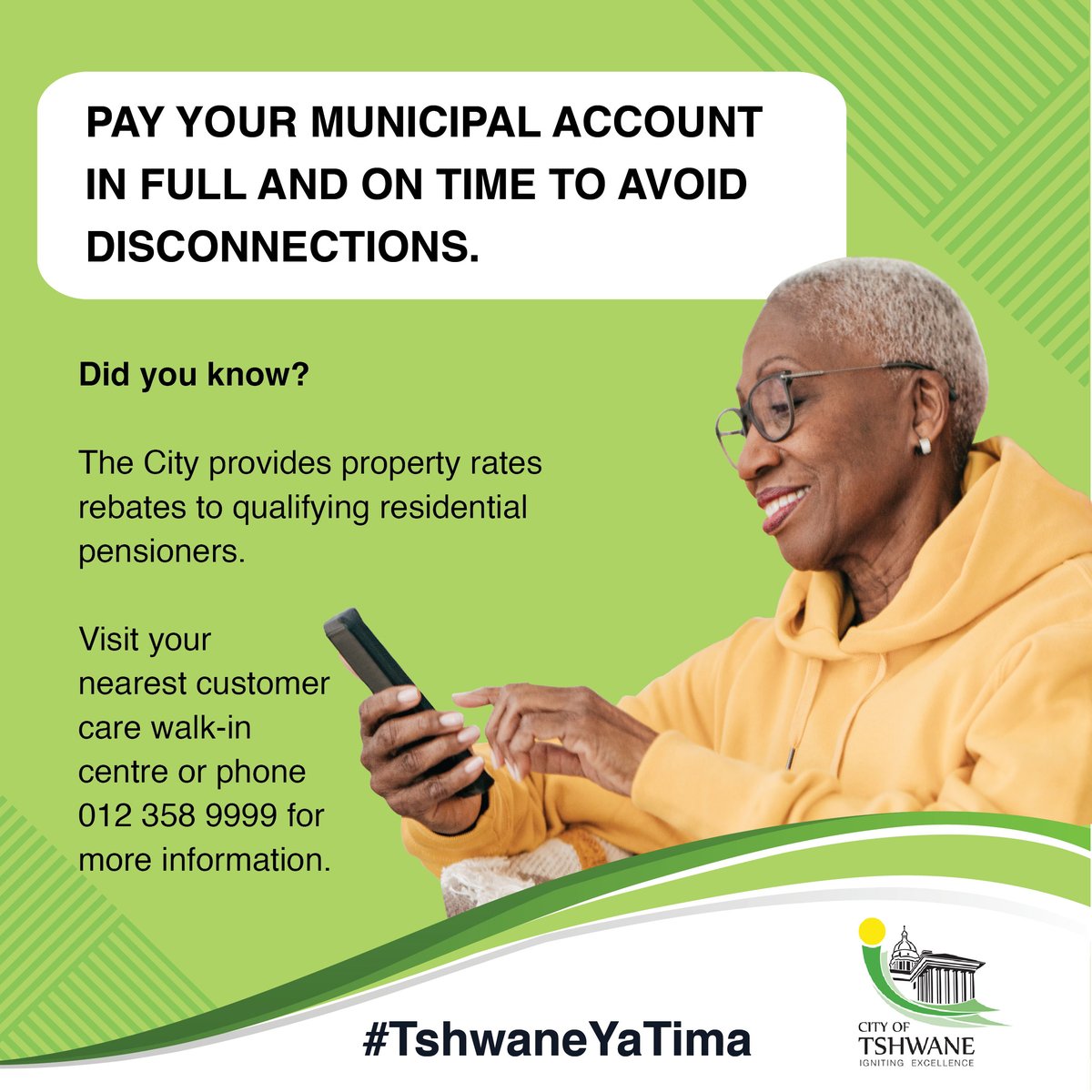 Don't wait for the @CityTshwane to disconnect you. Just do the right thing and pay your municipal account on time and in full.
#TshwaneYaTima