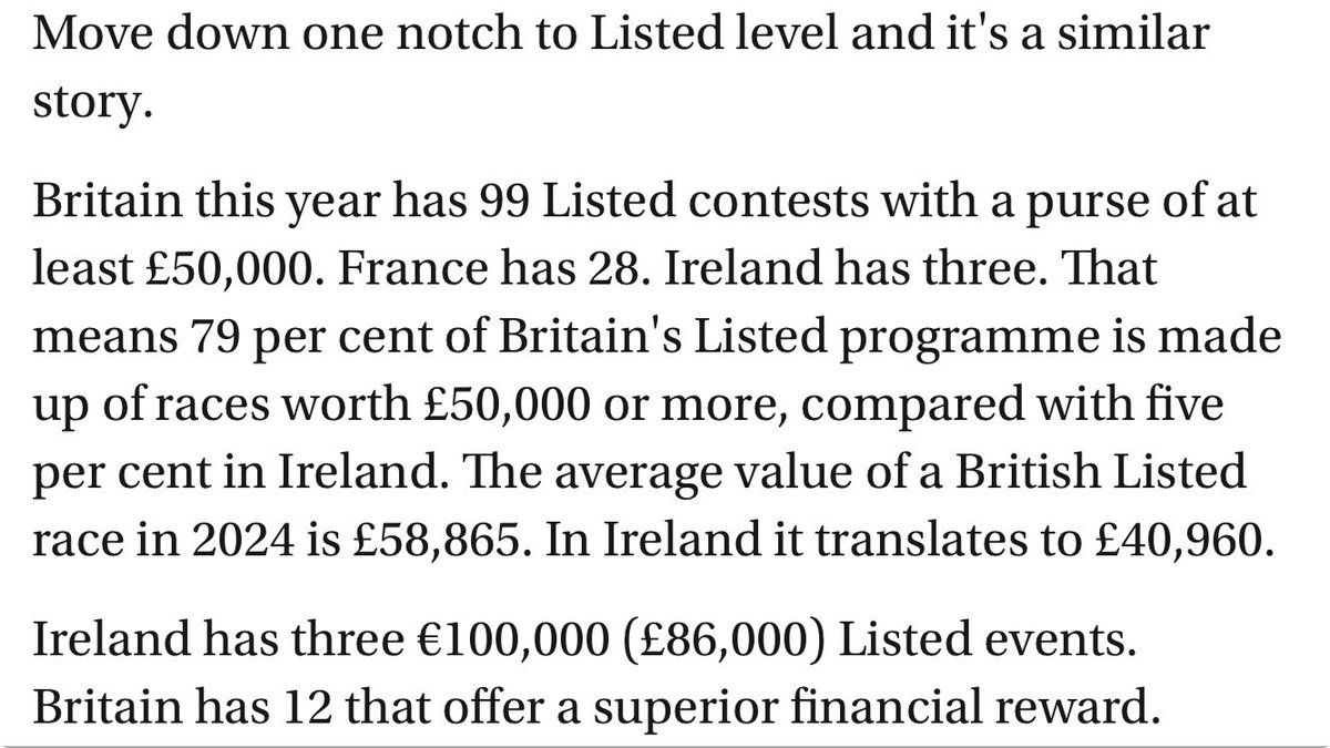 This week’s @RacingPost Members’ Club column seeks to bust a myth by showing the extent to which prize-money at the top end of Britain’s Flat programme is far greater than that available in Ireland and France. shorturl.at/mxBU5