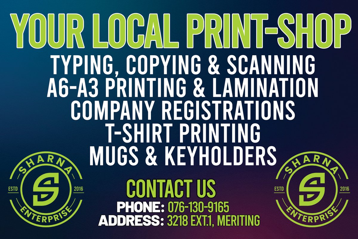 SharnaRsa's tweet photo. Need printing 🖨️ services in Rustenburg? Look no further!
Sharna Enterprise offers affordable ticket, business cards, flyer, and t-shirt printing.
📞 Phone: 0761309165
📧 Email: info@sharna.co.za
🏢 Office: 3218 Extension 1, Meriting, Rustenburg
#PrintingServices #Rustenburg https://t.co/v3rlRBb05U