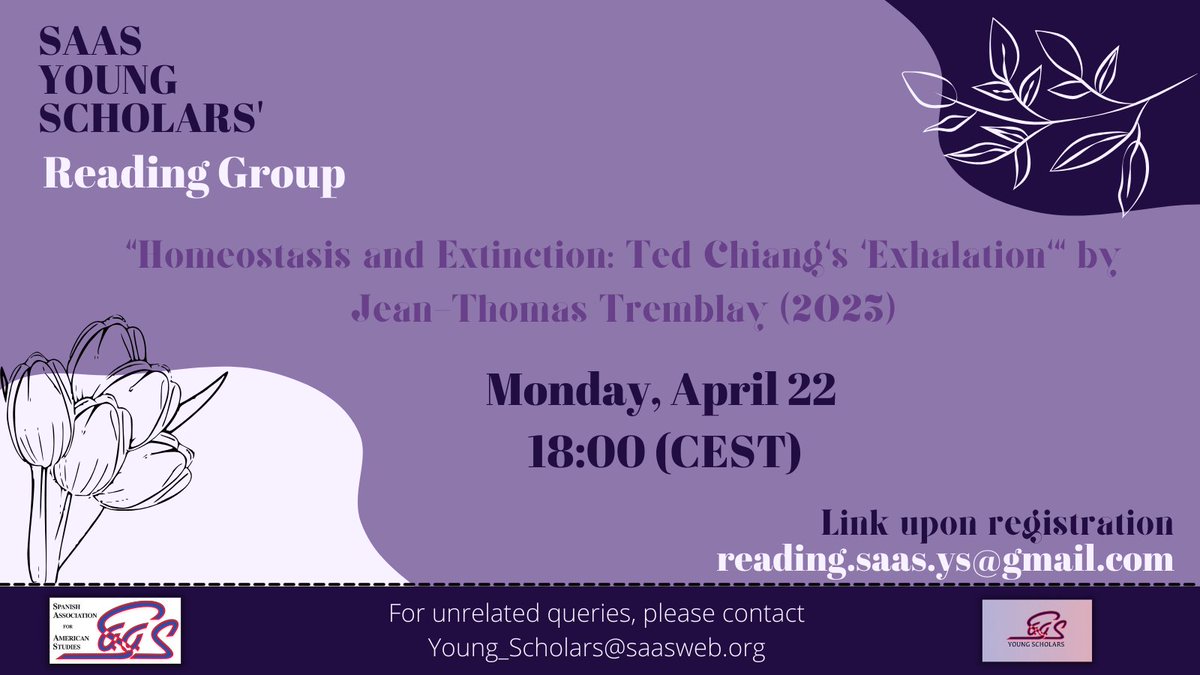 Today at 6pm (CEST) our reading group is meeting to discuss "Homeostasis and Extinction: Ted Chiang's 'Exhalation'" by Jean-Thomas Tremblay (2023). Join us!