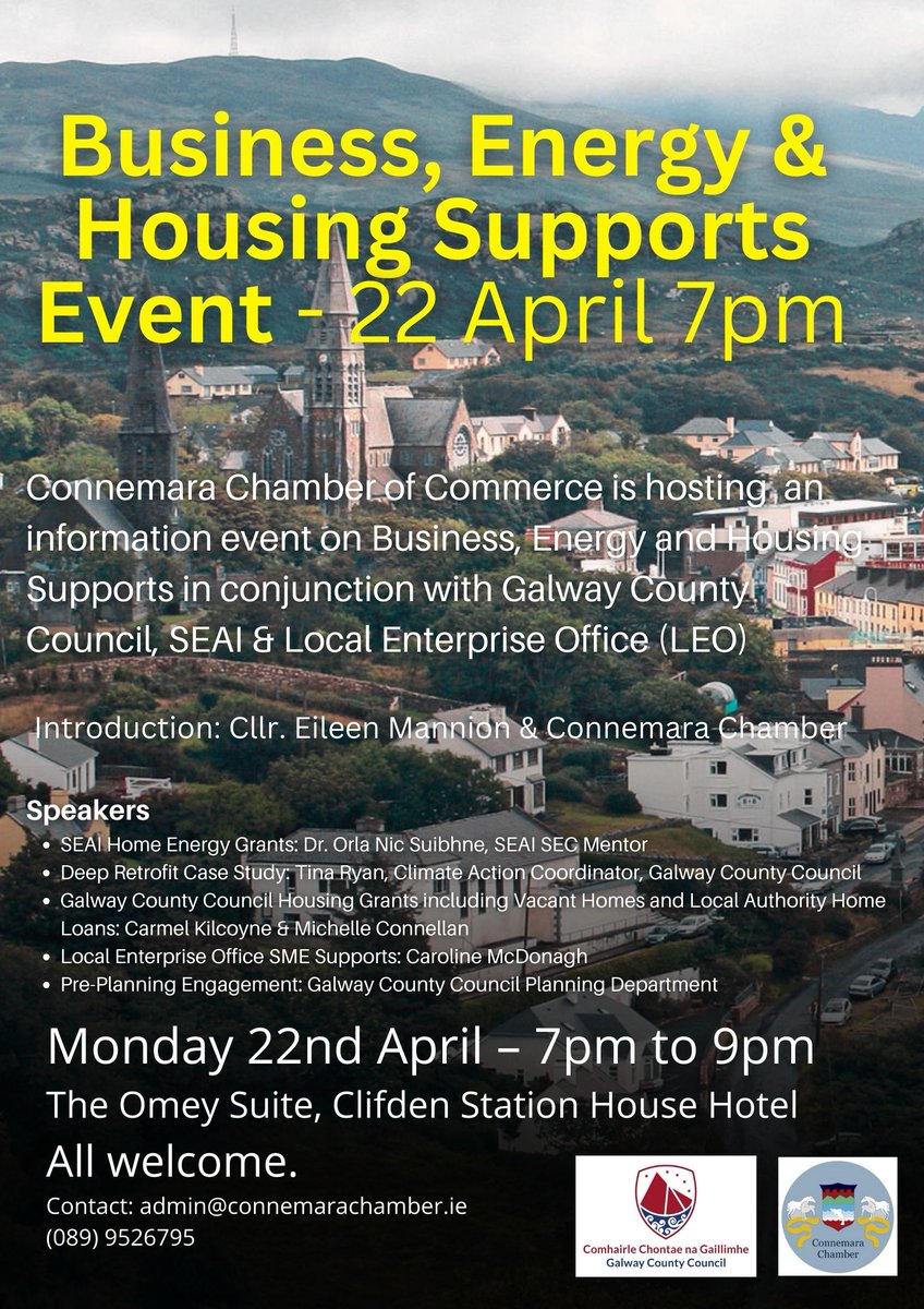 Looking forward to a great energy information event this evening in Clifden, please come along if you are around, starting at 7pm. @SEAI_ie @GalwayCounty @GalCoCoClimate @Cl_TidyTowns @ClifdenStatHse @clifdenarts @leogalway