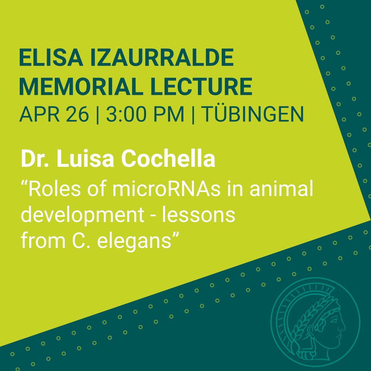 Join us for the Elisa Izaurralde Memorial Lecture Series 2024 with guest speaker Dr. Luisa Cochella 📆 Friday 26th April 📷 MPI for Intelligent Systems seminar room shorturl.at/dCHIW #DSSS