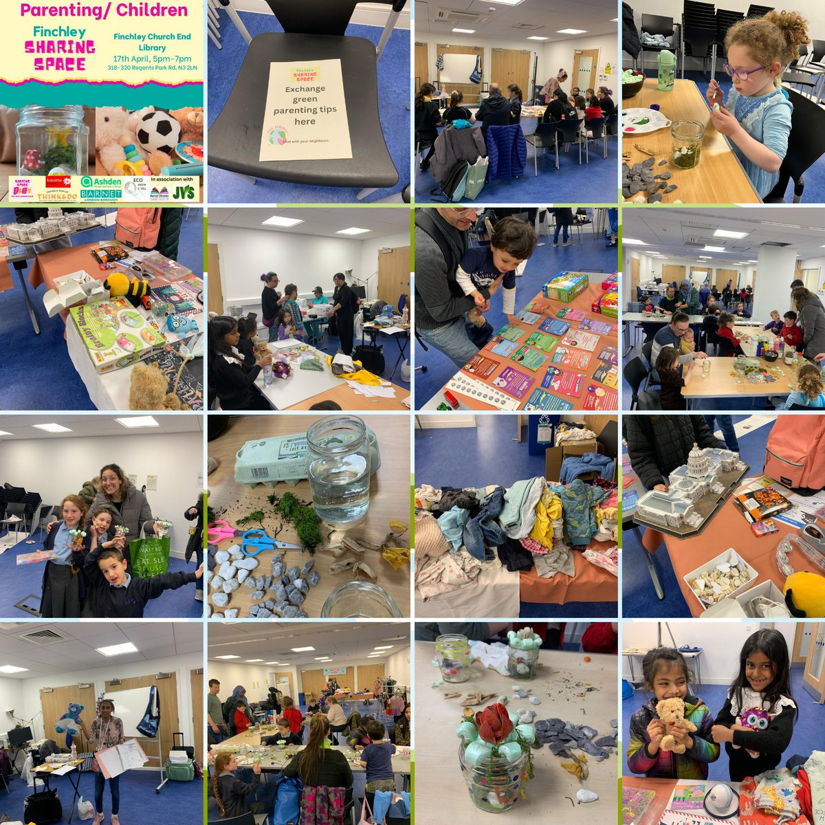 We loved meeting eco warriors in a family #FinchleySharingSpace event. The children learned eco life skills: sewed upcycled nightwear for their teddies; made magical gardens in jars; learned about eco actions they can do and swapped #2ndhand toys and clothes. #EarthDayEveryDay