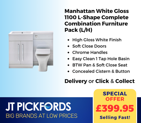 Manhattan White Gloss 1100 L-Shape Complete Combination Furniture Pack (L/H)🧐

This stylish combination furniture package is perfect for all bathrooms, cloakrooms and en-suites. 

Product code: MANLH1100WH
Buy here 👉 shorturl.at/cATV3