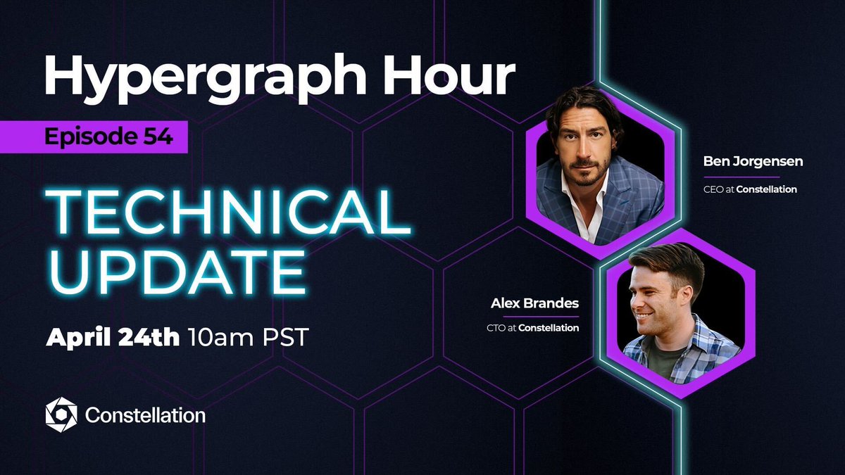 Conste11ation's tweet photo. 🚨 Join $DAG CEO, Ben Jorgensen, and CTO, Alex Brandes, for a technical update on April 24th, 10AM PT. 

(Webinar link will be in the replies 👇) https://t.co/g0pzWZhi8J