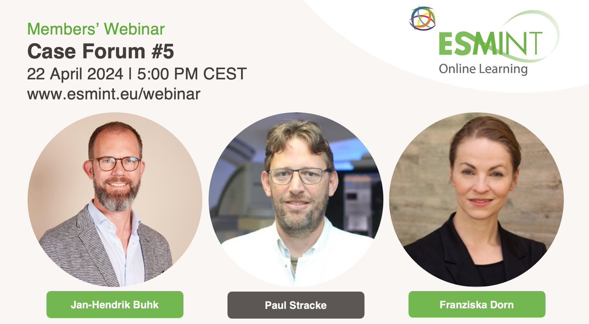 Join our #ESMINT Case Forum, today at 5 PM CEST. Engage in discussions on complex treatment cases with Dr. Buhk, Dr. Dorn, & special guest Dr. Stracke. Register now for valuable insights! ‼️Plus, earn 1.0 European CME credits with EACCME® Accreditation. buff.ly/3w0V4Ec