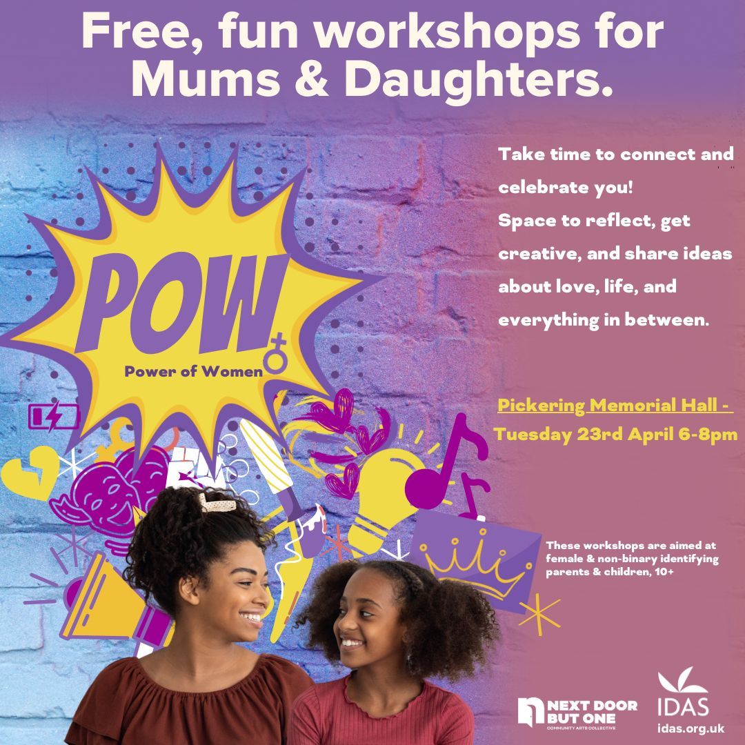 💥 DON’T FORGET 💥 Tomorrow evening we will be at Pickering Memorial Hall with @idasfor100 to run our next POW workshop for mums and daughters. So if you are looking for a relaxed and uplifting space then come join us for FREE! buff.ly/3vRIx5X