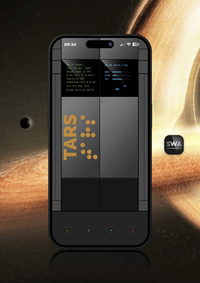 Something different built from scratch, if you’re an #interstellar fan like me ❤️🌴🌴🌴 
. 
. 
☑️ SWAapp : apps.apple.com/fr/app/smart-w…
☑️ Telegram : t.me/swadt
.
.
#mockupM @SeanKly 
#iPhone15ProMax 
#nojailbreak 
#iOS1741
#Widgy