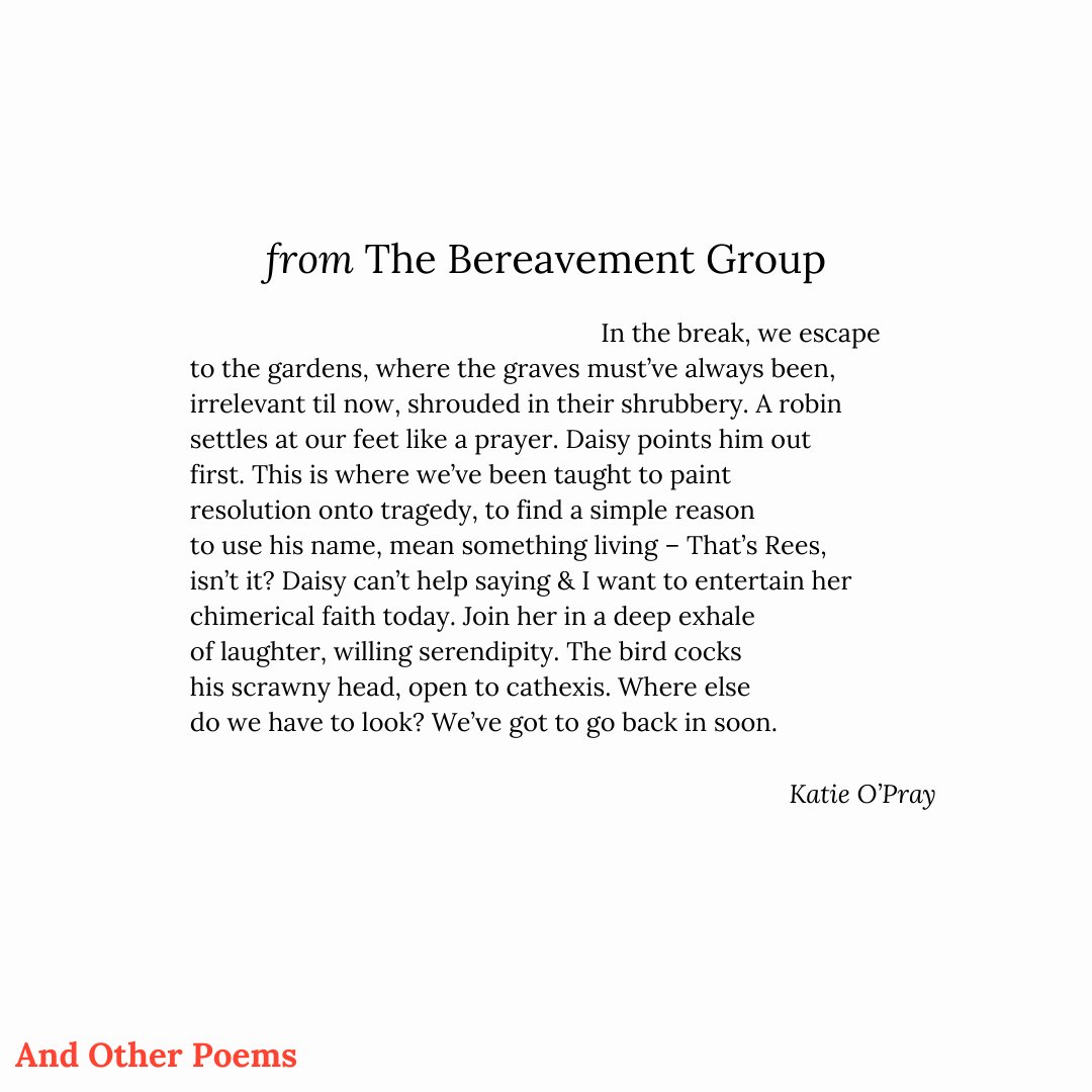 Katie O’Pray’s (@orcahoe) ‘The Bereavement Group’ was published in Issue Three of And Other Poems. Read the whole poem on our website.