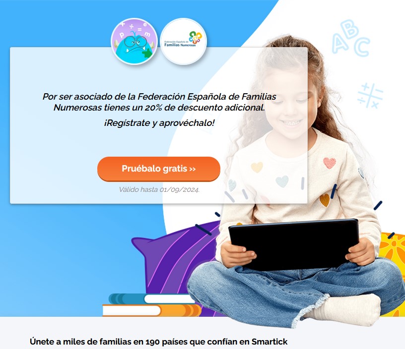 AFANMADRID's tweet image. Ahora disfruta por muy poco de #Smartick, el eficaz método de refuerzo en mates y lengua, que ahora tienes con un 20% de #descuento por ser #familia asociada @Smartickmetodo  fedma.es/2024/04/smarti…