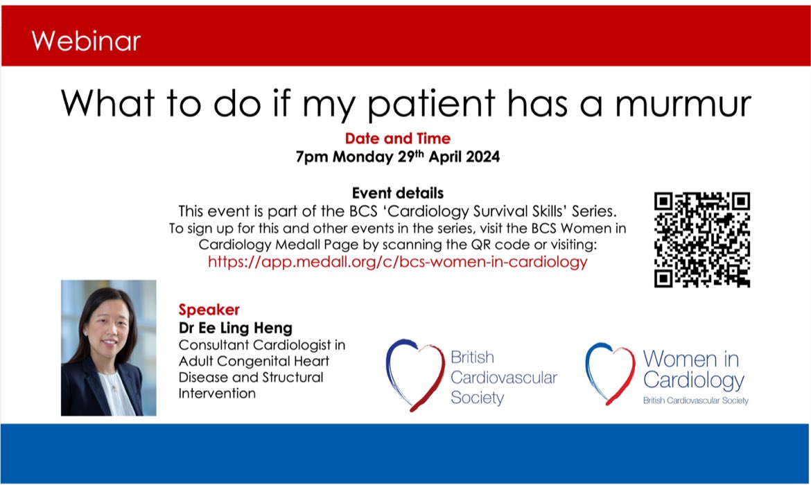 Medical students and Foundation Doctors, don’t miss our next Free Cardiology Survival Skills webinars this THURSDAY 25th April at *8pm* AND MONDAY 29th at *7.00pm* Sign up here: app.medall.org/c/bcs-women-in…