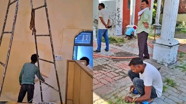 LutyensMediaIN's tweet photo. राहुल गांधी के अमेठी आगमन से पहले कांग्रेस कार्यालय में साफ सफाई और पेंटिंग का काम चालू है। https://t.co/SAXqmZNefj