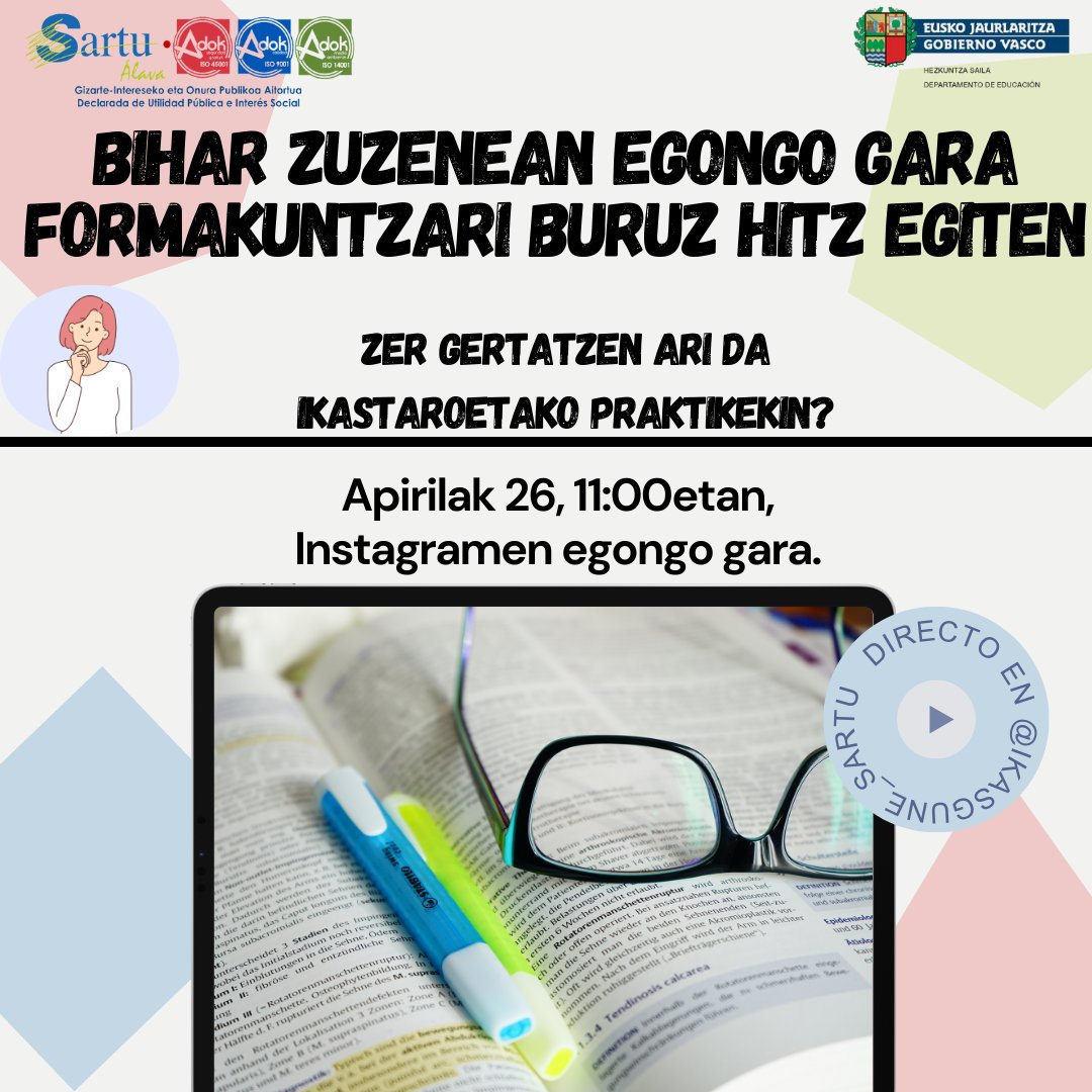 🤔 Zergatik aldatu dira profesionaltasun-ziurtagirietan praktikak egiteko baldintzak? 
✍️ Zer baldintza bete behar ditut? Ostiral honetan zure zalantzak argituko ditugu gure Instagrameko profilean📹

#formakuntza #praktikak
