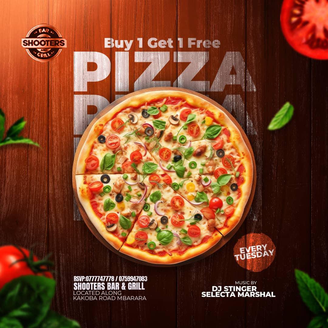 Buy 1 Pizza & Get 1 Free 🍕 Every Tuesday At @ShootersBar_Mbr