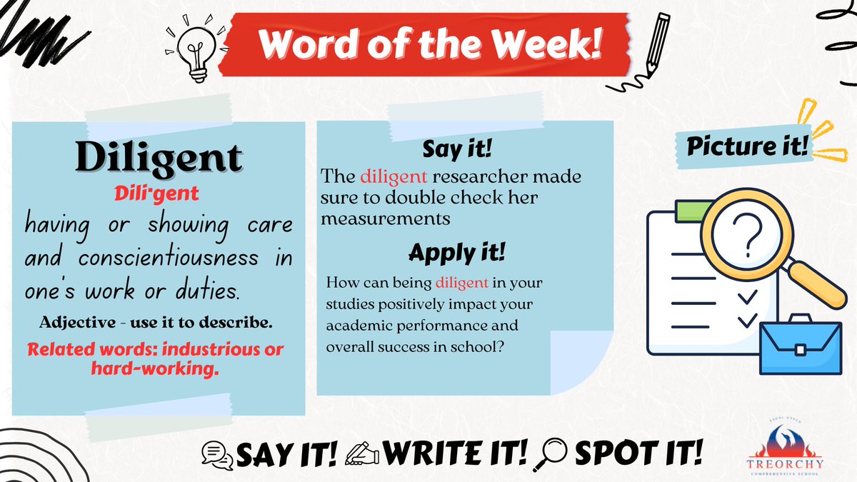 🌟 Word of the Week: DILIGENT 🌟 Being diligent means staying focused and putting in the effort to achieve your goals. 💪
