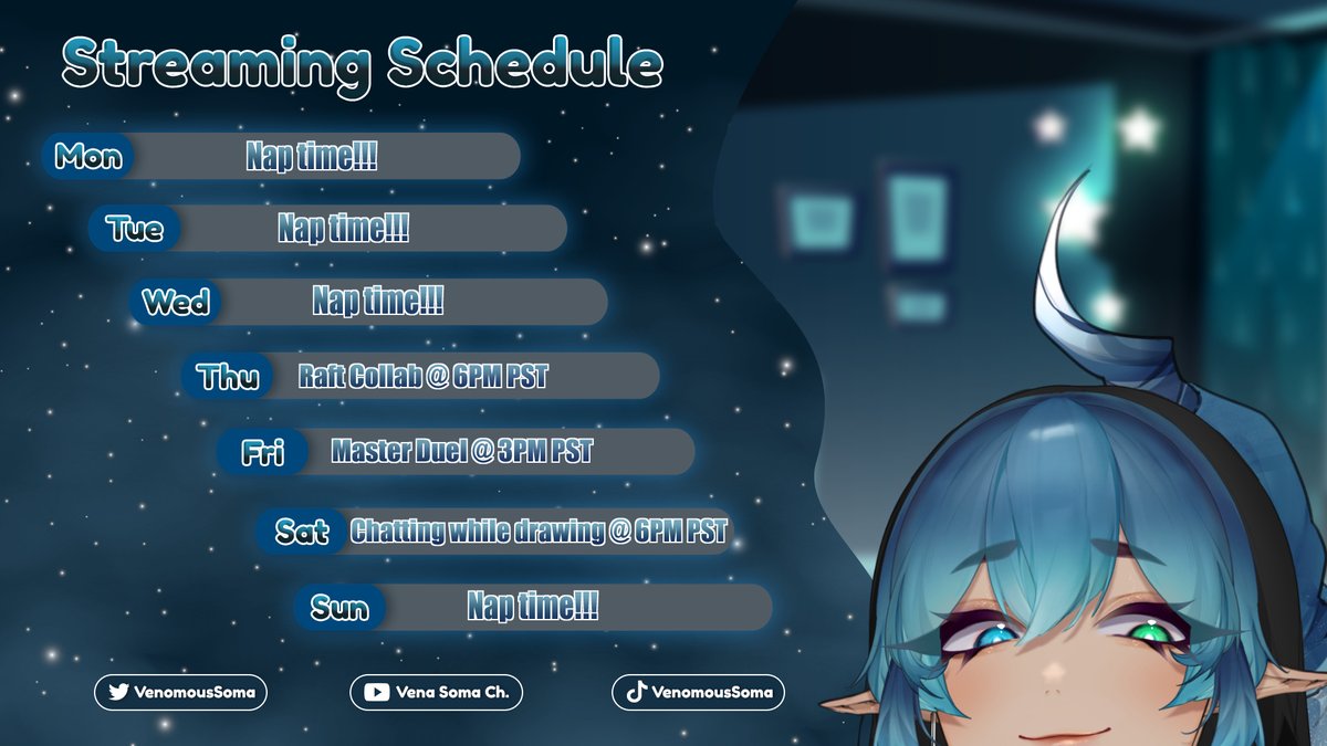 ✨✨This week's schedule✨✨ Get ready for me to make a lot of One Piece references at the Raft stream lol #Vtuber #ENVtuber #VtuberEN