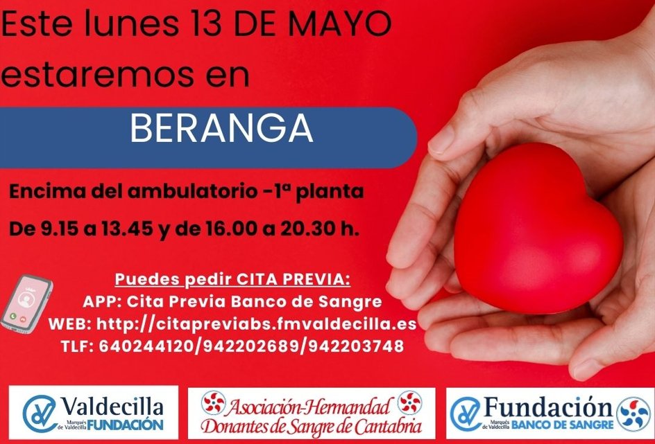 📅🩸La primera parada de la unidad móvil, la semana que viene, será en #BERANGA 
#donasangre #donaplasma #donamedula #donavida