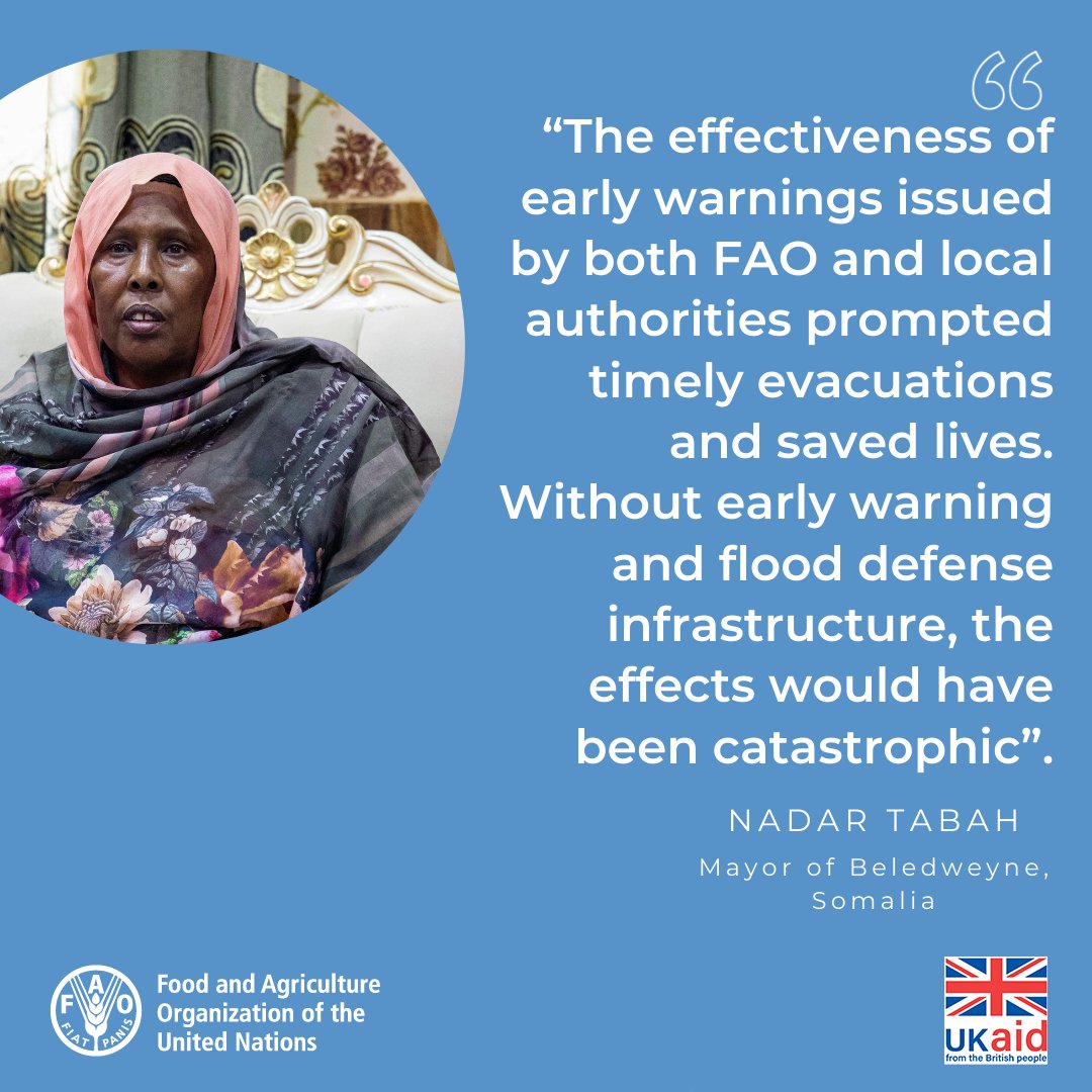 Last year's floods in #Somalia brought devastation, but swift action with support from @UKinSomalia made a difference. Mayor Nadar Tabah highlights the importance of early warnings and flood defense infrastructure in saving lives. Time to invest in #anticipatoryaction is now!