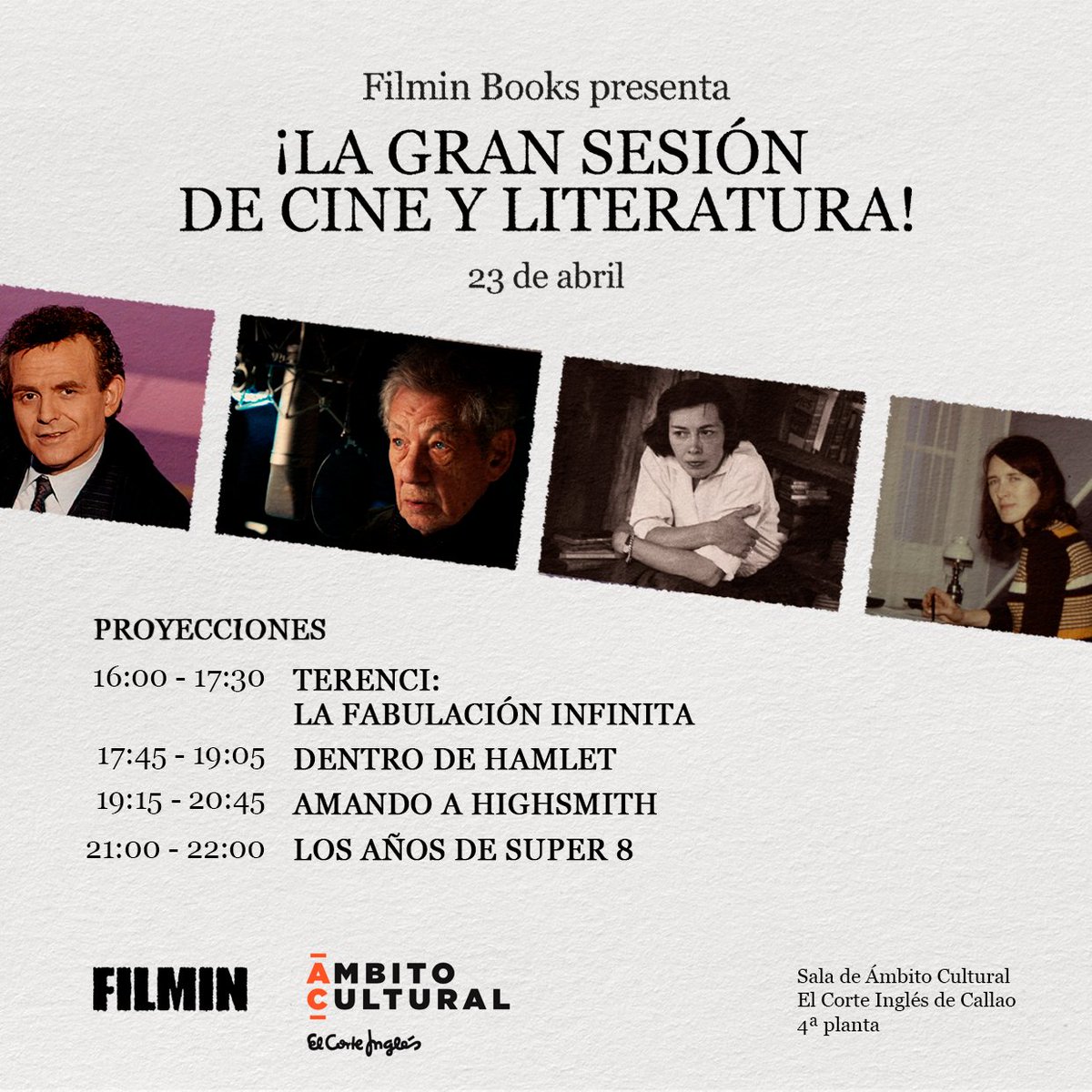 Filmin's tweet photo. Ya sabéis que por aquí amamos el cine por encima de todas las cosas. Pero también la literatura. 

📚Este año, para celebrar Sant Jordi y el Día del Libro, el 23 de abril hemos organizado, junto a @ambitocultural de El Corte Inglés, este maratón de cine literario. #FilminBooks https://t.co/eeTJtt2XX5