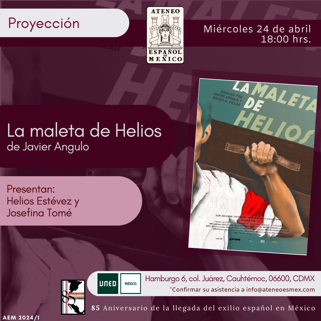 Proyección
La maleta de Helios

Helios Estévez tenía apenas unos meses de vida cuando estalló la Guerra Civil española en 1936. Su padre, un republicano anarquista, abandonó su pueblo para exiliarse. #exilio #documental #MemoriaHistórica