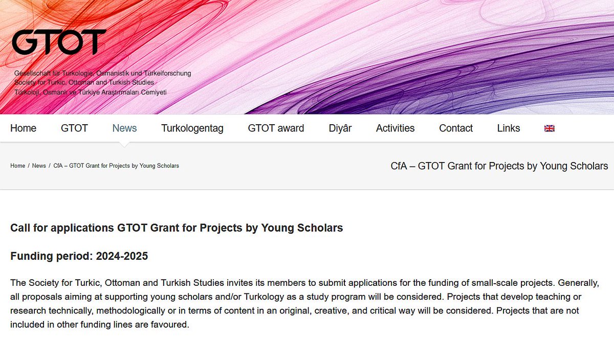 GTOT Call for Proposals for Research Projects 2024-2025 (young researchers) Application Deadline: June 24, 2024 For more details: gtot.org/news/cfa-gtot-… #OttomanStudies #TurkicStudies #Turkology