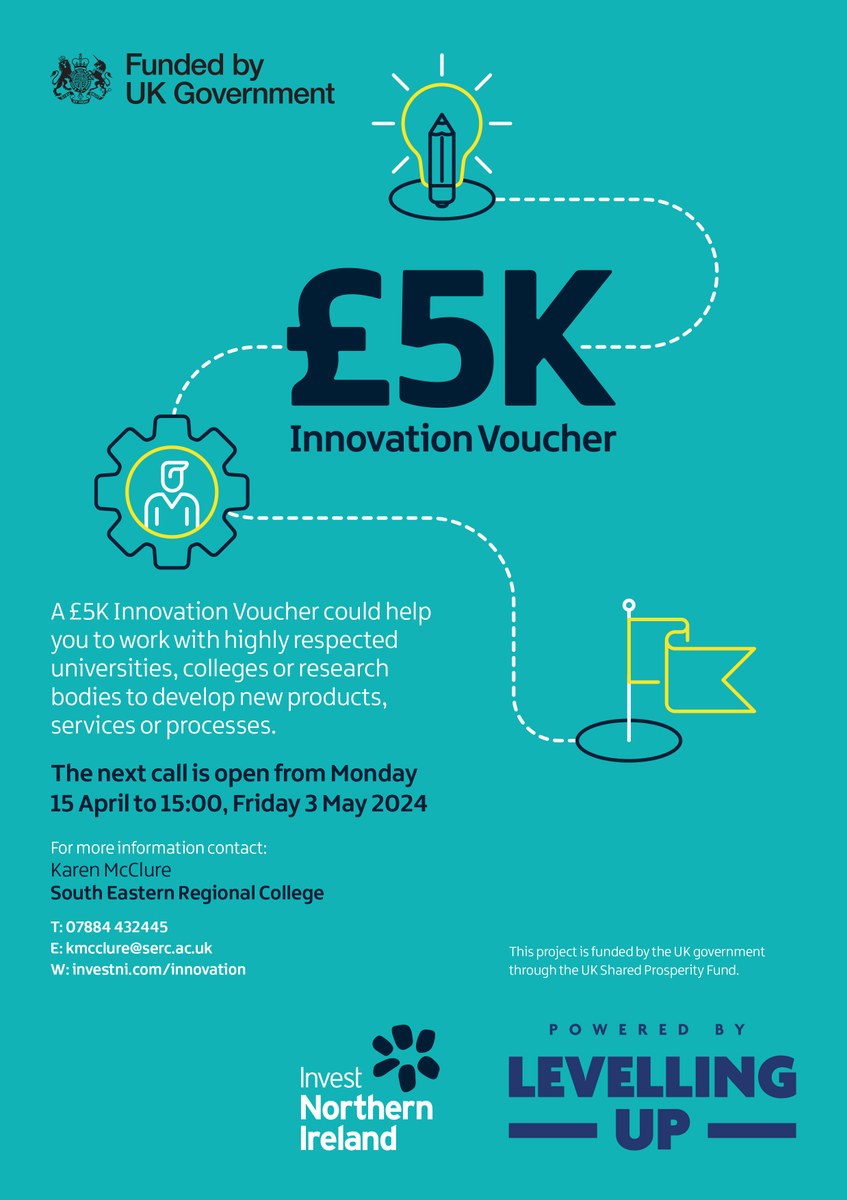 What could a £5000 💰 #InnovationVoucher do for your business? We can help you to create or improve products, services or processes, access to specialist expertise in new materials & more Contact Karen McClure: ✉️kmcclure@serc.ac.uk☎️ 078 8443 2445 serc.ac.uk/Innovation-Vou…
